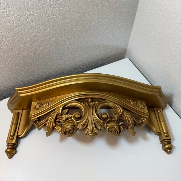 Vtg Dart Ind. Wall Shelf #3056 Gold Ornate Hollywood Regency MCM Roses Gilt USA - Picture 1 of 16
